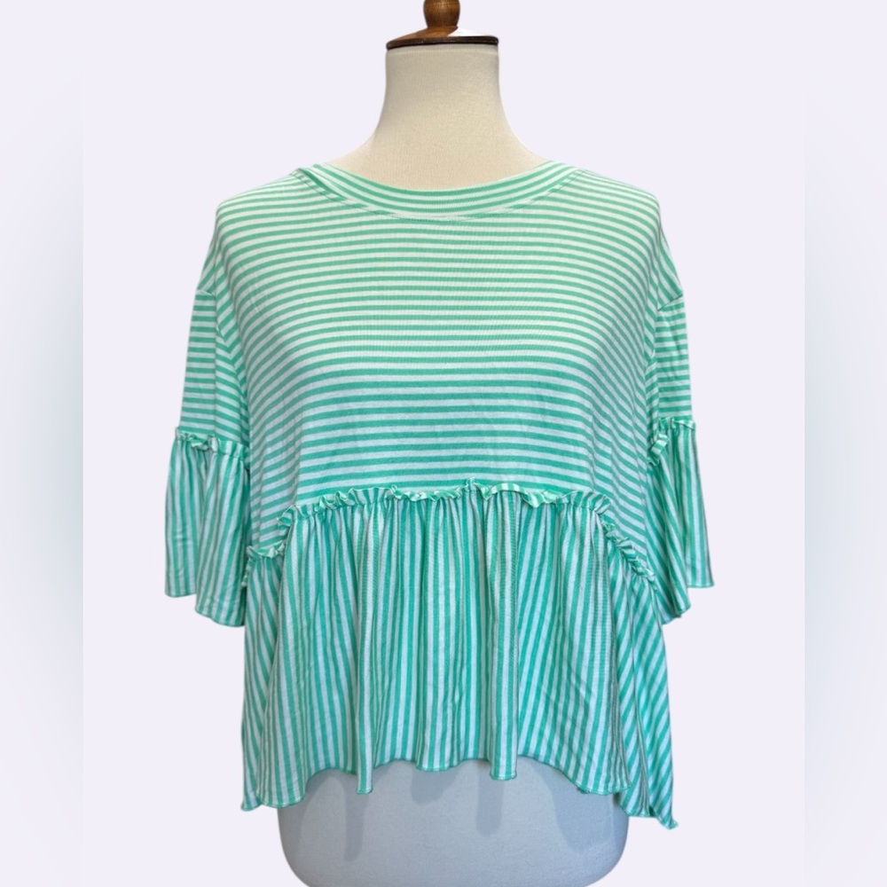 Altar'd State Mint Green and White Striped Peplum Tunic